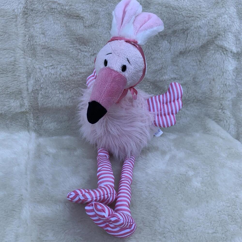 Ganz Rabingo Flamingo Plush Pink Striped Legs Bunny Ears Stuffed Animal 16”